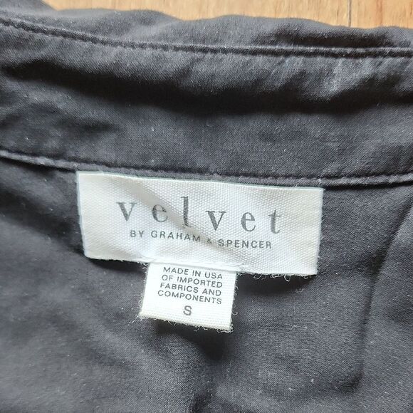 Velvet Black Button Down Shirt with Stud Accents - Women's Size Small - Picture 2 of 6